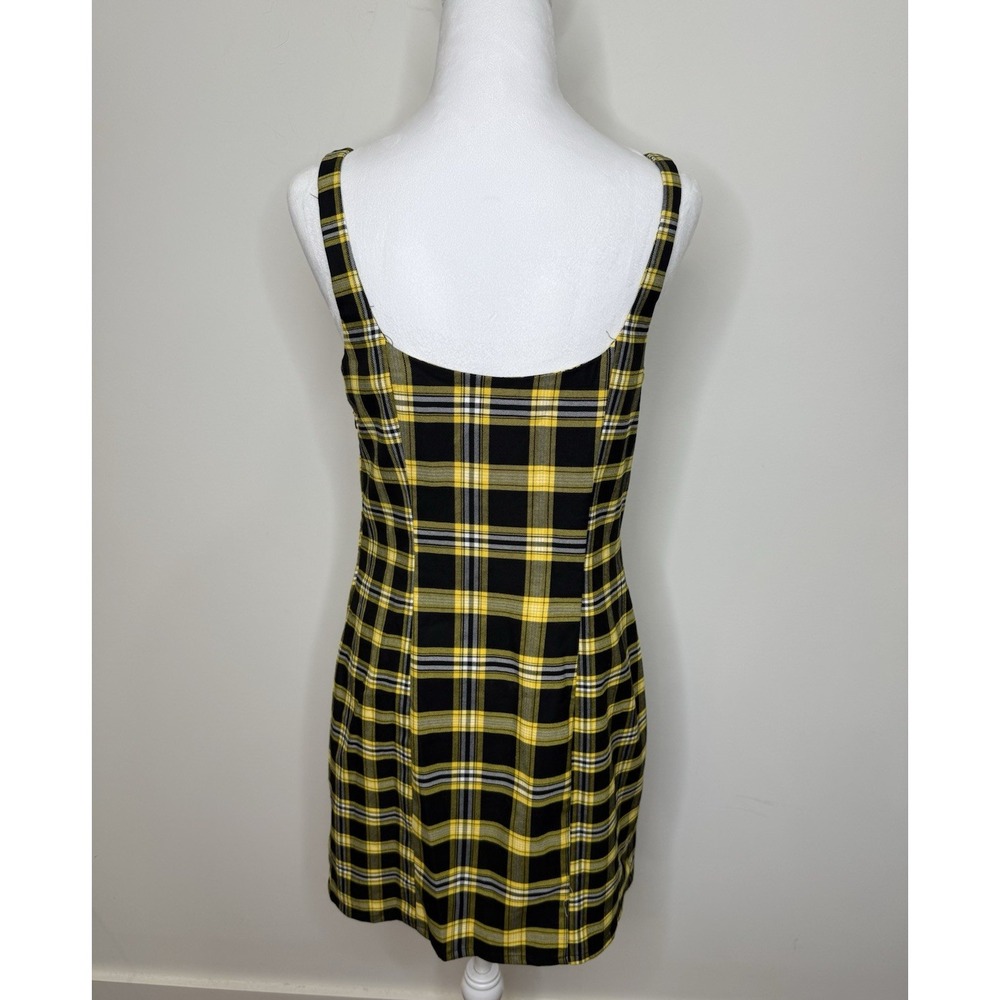 Y2K Mini Dress M Yellow Plaid Academia Preppy Grunge 90's Clueless Halloween Ret - Picture 2 of 5